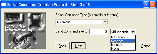 Step 3. Select Automatic command type and enter timer interval value and time unit (milliseconds, Seconds, Minutes, Hours). Click Next to continue.